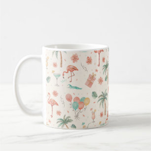 Beach Party Tropical Palm Trees Pink Flamingos Coffee Mug