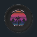 Beach Party Tropical Sunset Palm Trees Black Paper Plate<br><div class="desc">Cool custom beach sunset party paper plates for a destination wedding or family luau on an island. Cute personalized tropical black decor featuring a pretty pink sky behind beautiful palm trees on the coast.</div>