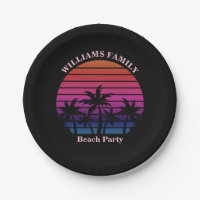 Beach Party Tropical Sunset Palm Trees Black