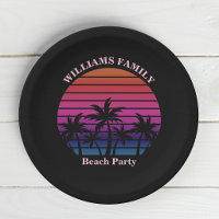 Beach Party Tropical Sunset Palm Trees Black