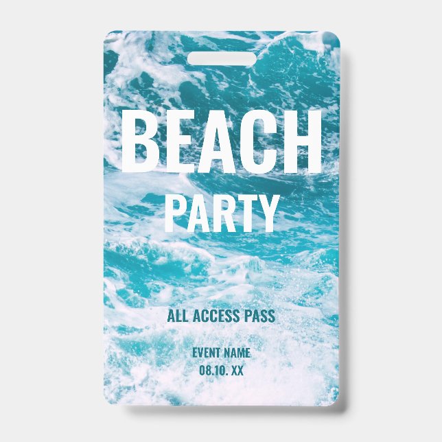 Beach Party VIP All Access Summer Party ID Badge (Front)