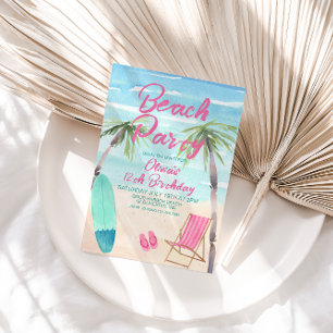Beach Party Watercolor Birthday Invitation