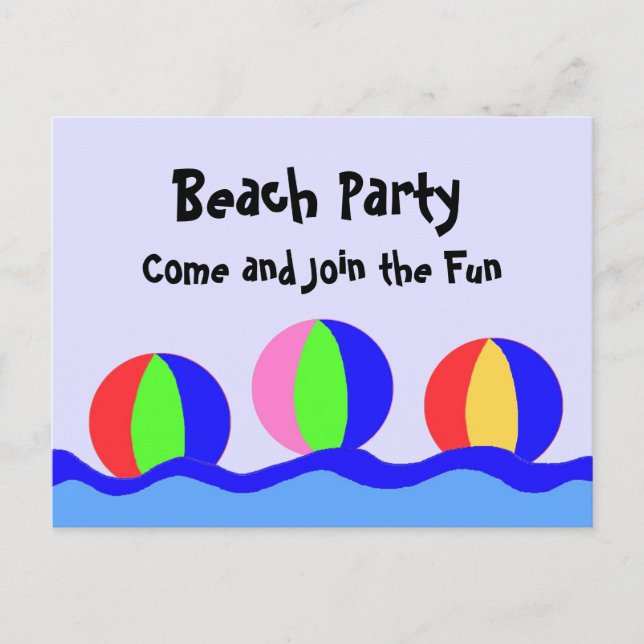 Beach Party With Beach Balls Invitation Postcard (Front)
