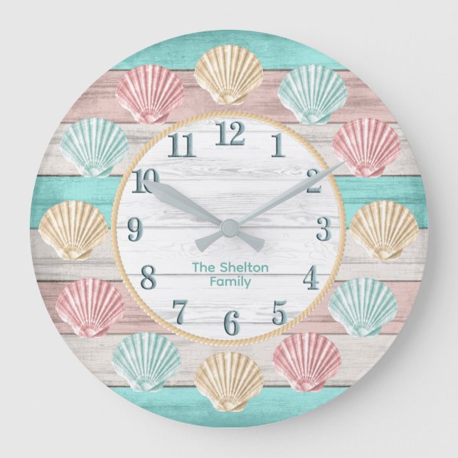 Beach Pastel Colours with Seashells Large Clock (Front)