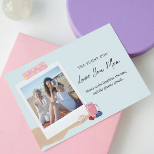 Beach Pastel Pink Blue Daughter Photo Mothers Day Card