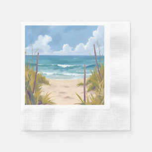 Beach Path Ocean Watercolor Coastal Painted Napkin