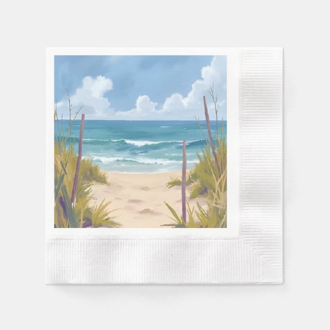 Beach Path | Ocean Watercolor Coastal Painted Napkin (Front)
