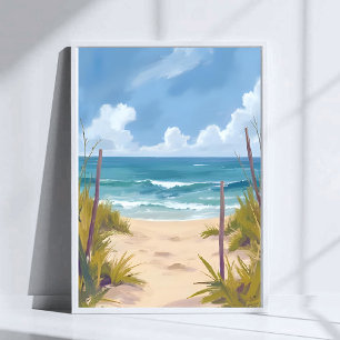 Beach Path Ocean Watercolor Coastal Painted Poster
