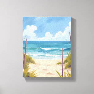 Beach Path Ocean Watercolor Coastal Painting Canvas Print