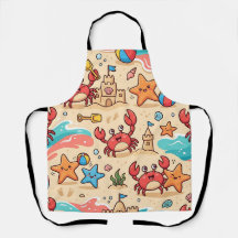 Beach Pattern Apron – Crab & Starfish