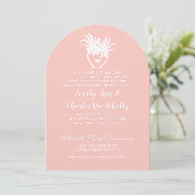 Beach Peach Blush Palm Tree Destination Invitation (Standing Front)