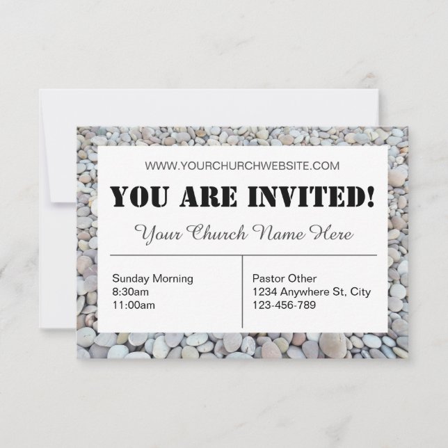Beach Pebbles Church Invitation Card (Front)