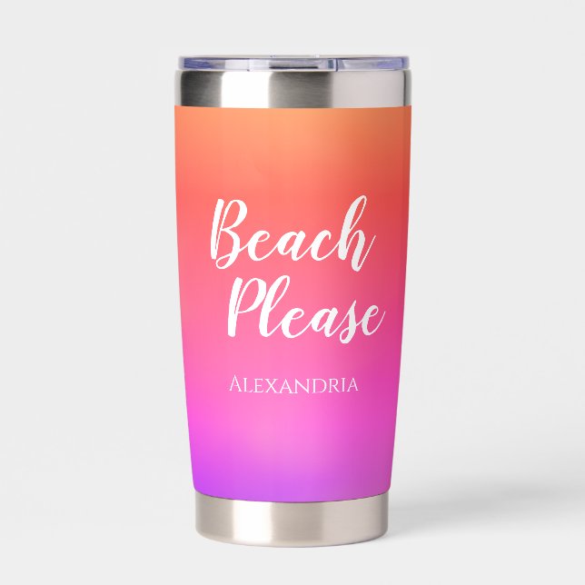 Beach Personalised Pink Orange Ombre Insulated Tumbler (Front)