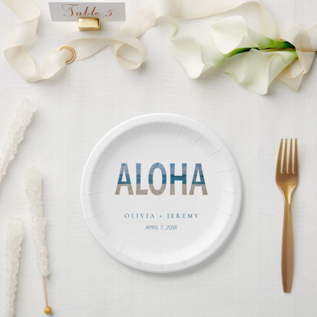 Beach Photo Aloha Hawaii Destination Wedding Paper Plate (Wedding)