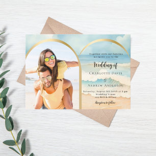 Beach photo arch wedding invitation