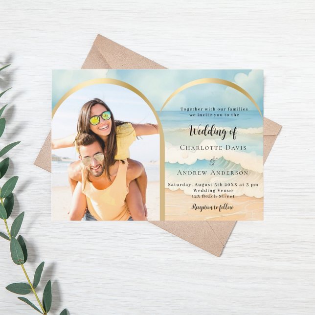 Beach photo arch wedding invitation (Creator Uploaded)