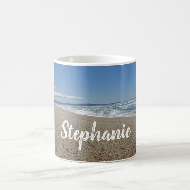 Beach Photo Blue Sky Surf Sand Pacific Ocean Coast Coffee Mug (Center)