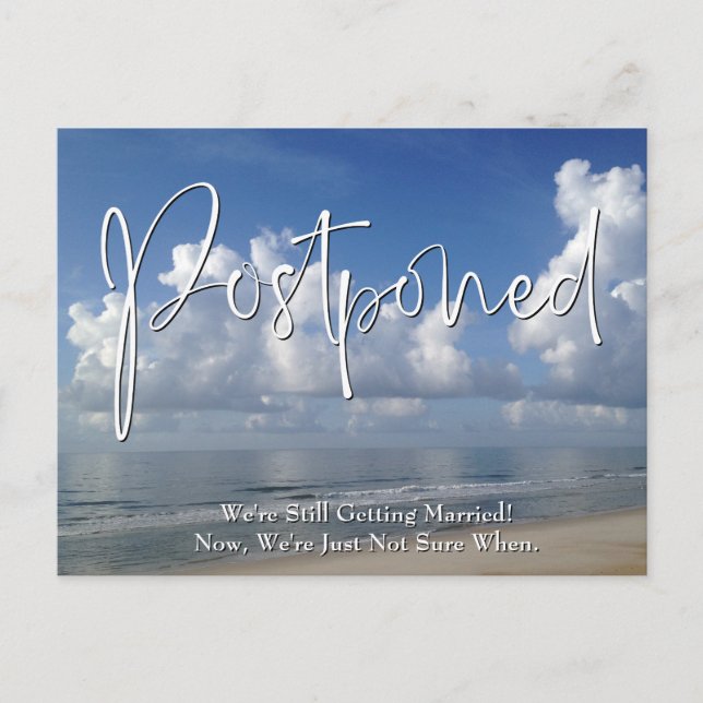 Beach Photo Casual Handwriting Postponed Wedding Postcard (Front)