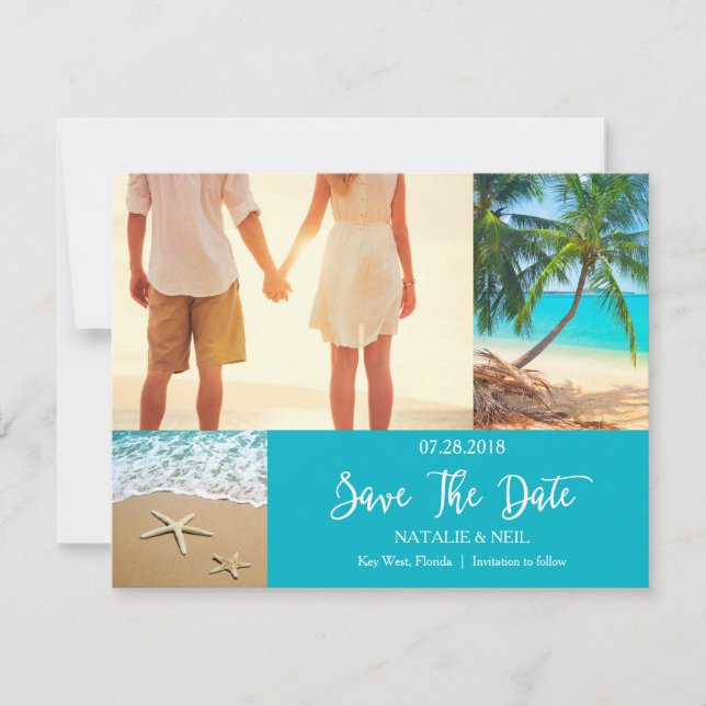 Beach Photo Collage Save the Date Card (Front)
