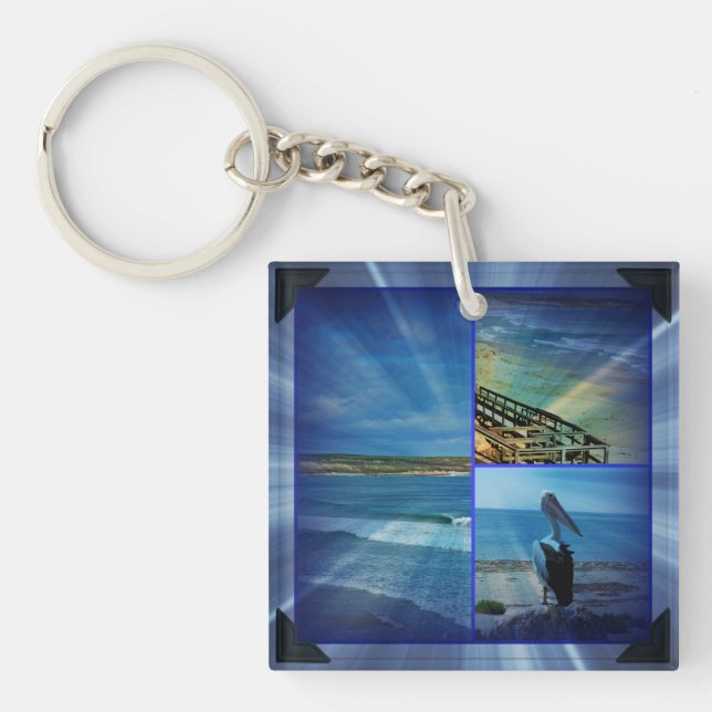 Beach Photo Collage Sparkle, Key Ring (Front)