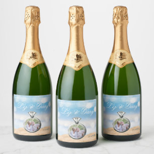 Beach Photo Destination Wedding Sparkling Wine Label