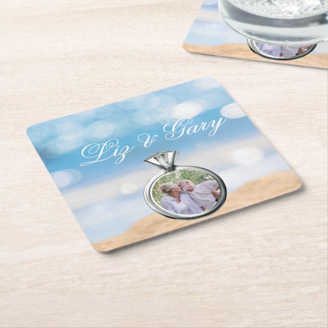 Beach Photo Destination Wedding  Square Paper Coaster (Angled)