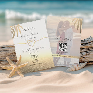 Beach Photo Gold Wedding Invitation