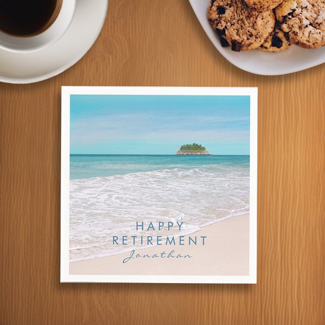 Beach Photo "Happy Retirement" Party Paper Napkin (Creator Uploaded)