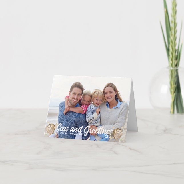 Beach Photo Holiday Seas and Greetings Christmas Card (Front)