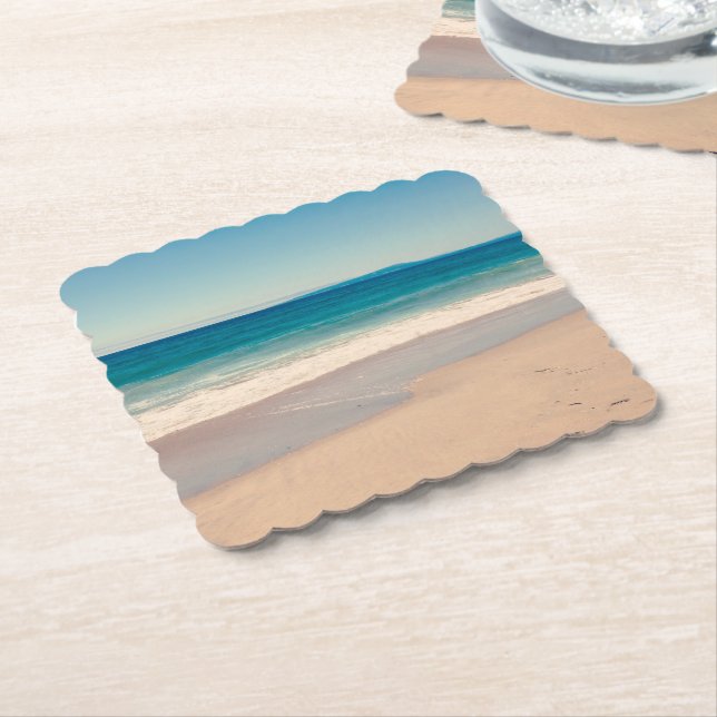 Beach Photo Ocean Blue Scenic Paper Coaster (Angled)