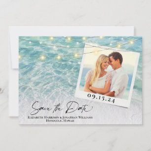 Beach Photo Palm String Lights Destination Wedding Save The Date