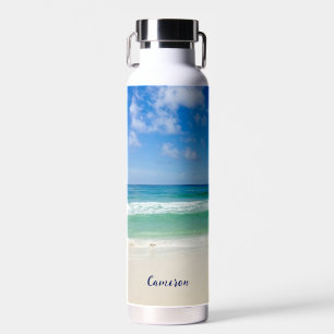 Beach Photography Blue Ocean Waves Personalised Water Bottle