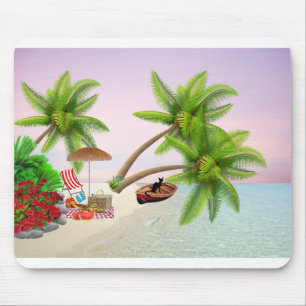 Beach Picnic Boat Bush Palm Trees Beach Chair Mouse Pad
