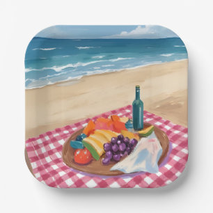 Beach Picnic   Ocean Shore Painting Paper Plate