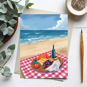 Beach Picnic   Ocean Shore Painting Postcard