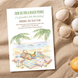 Beach Picnic Tropical Palm Tree Birthday Invitation