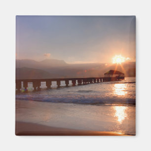 Beach pier at sunset, Hawaii Magnet