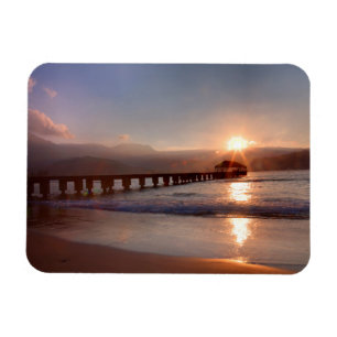 Beach pier at sunset, Hawaii Magnet