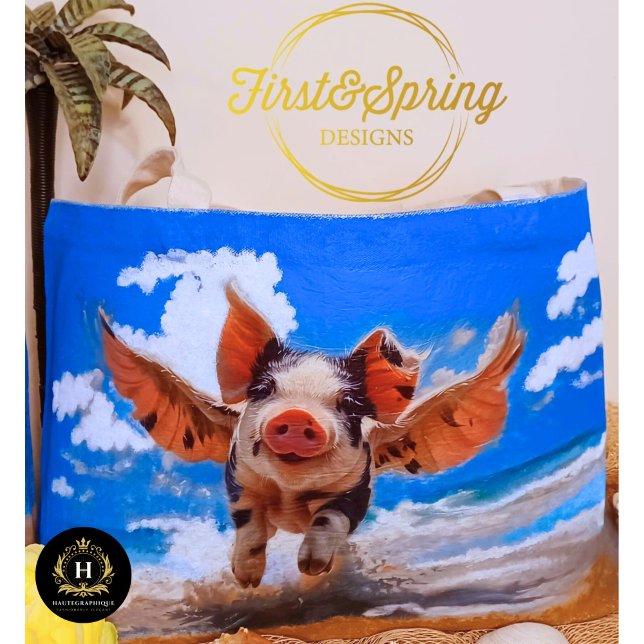 Beach Pig Swimming Decoupage Tissue Paper (Make it your own! Decoupage Canvas bag by First & Spring Design.)