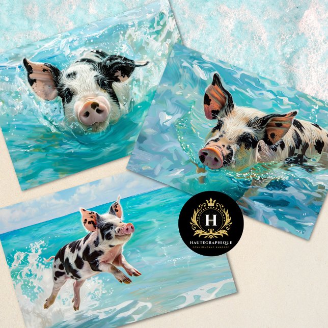 Beach Pig Swimming Decoupage Wrapping Paper Sheet (Creator Uploaded)