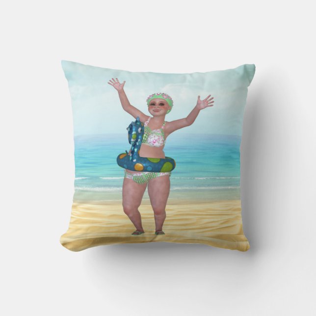 Beach Pillow with Funny Bathing Beauty (Front)