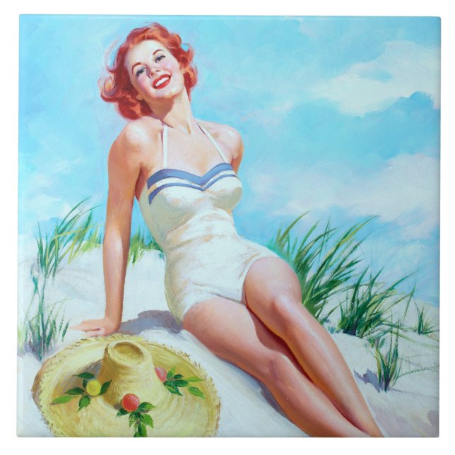 Beach Pin Up Ceramic Tile (Front)