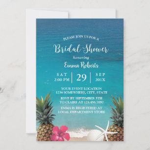 Beach Pineapple Starfish Luau Bridal Shower Invitation