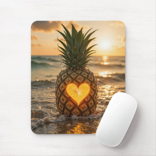 Beach Pineapple With a Carved Out Heart Mouse Pad (With Mouse)