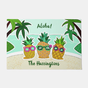 Beach Pineapples custom name & text doormat
