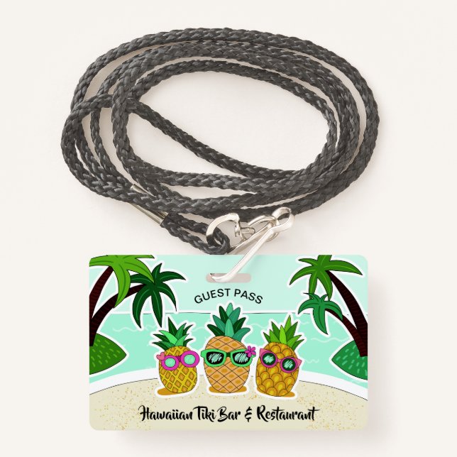 Beach Pineapples custom text party badges ID Badge (Front with Lanyard)