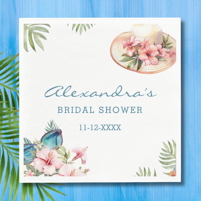 Beach Pink Floral Tropical Bridal Shower Napkin (Creator Uploaded)
