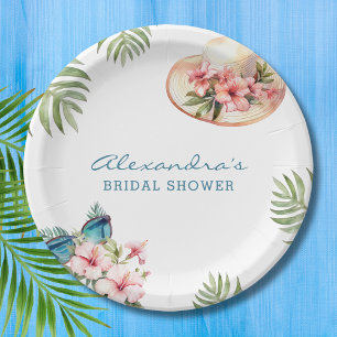 Beach Pink Floral Tropical Bridal Shower Paper Pla Plate