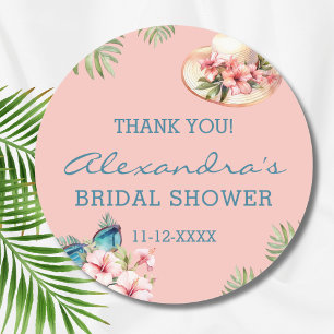 Beach Pink Flower Tropical Bridal Shower Thank You Classic Round Sticker