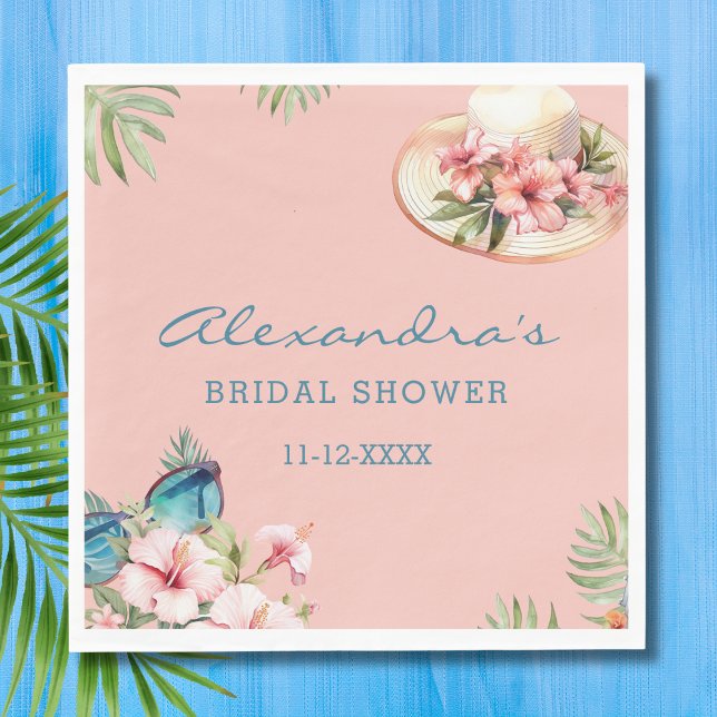 Beach Pink Flowers Tropical Bridal Shower Napkin (Creator Uploaded)